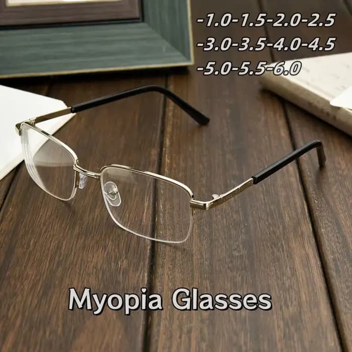 Lunettes de myopie -1.0~ -6.0, demi-monture, monture en métal, verres en résine