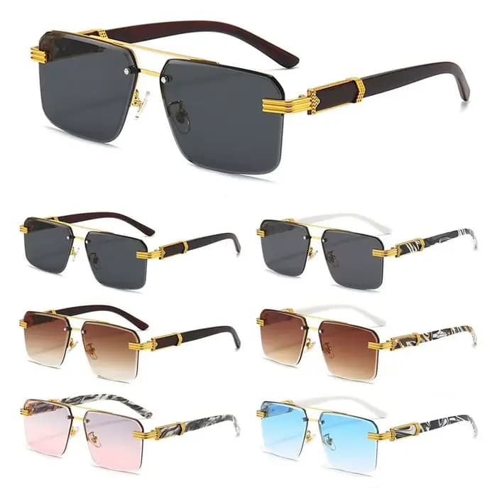 Lunettes de soleil carrées vintage sans monture pour hommes et femmes