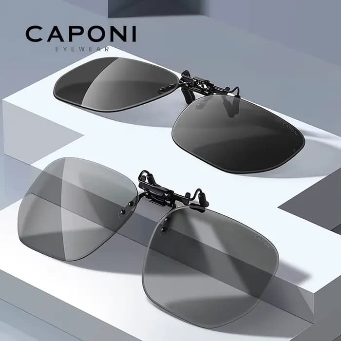 CAPONI nouvelles lunettes de soleil pince pour hommes carré polarisé photochromique