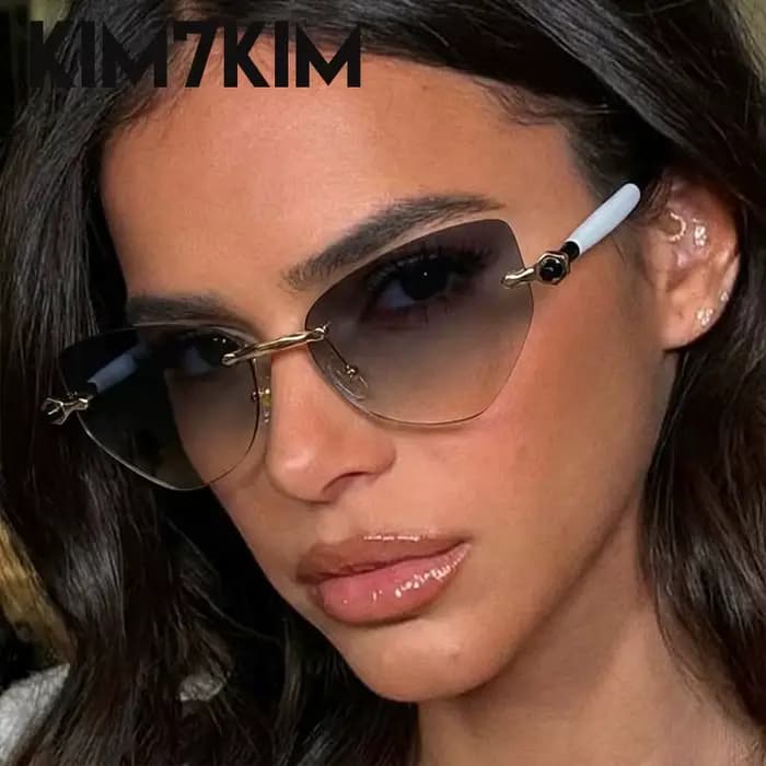 Vintage Sans Monture Cat Eye lunettes de Soleil Femmes 2026 De Luxe Marque Tendance Punk Polygone