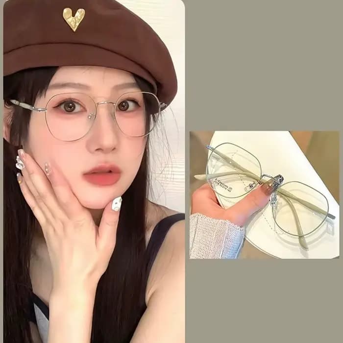 Lunettes claires femmes polygonales monture métallique