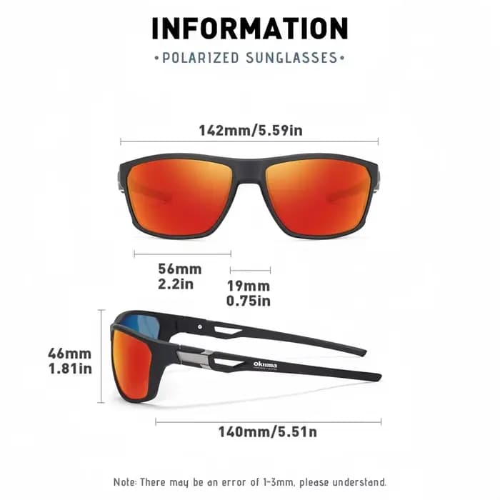 Les lunettes polarisées haute définition Okuma sont résistantes aux UV et conviennent aux sports de plein air et aux loisirs.