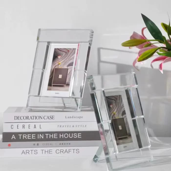 Cadre photo en cristal transparent, cube en verre, support de rangement pour photos, décorations de bureau, ornements décoratifs pour la maison