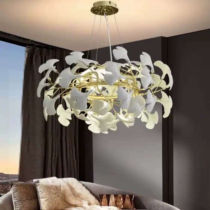 Lustres en verre de feuille de Ginkgo avec cadre en forme de branche d'or pour salle à manger chambre feuille plafonniers suspendus pour salon