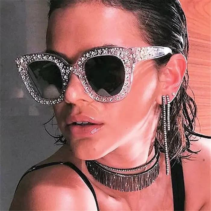 Lunettes de soleil carrées surdimensionnées diamant cristal scintillant pour femmes