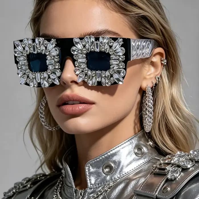 Lunettes carrées à strass exagérés pour femme