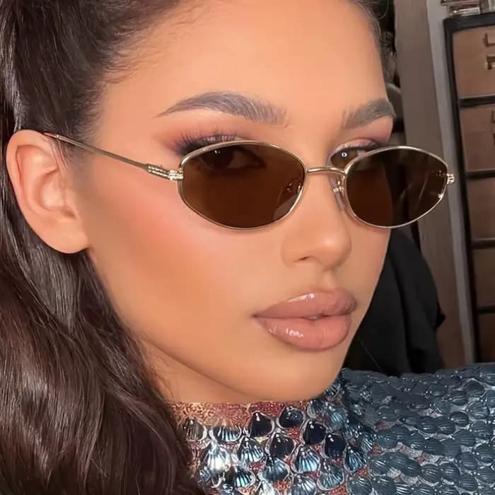 Lunettes de soleil anti-UV hexagonales ovales en métal, petites montures personnalisées européennes et américaines, élégantes et tendance pour hommes et femmes