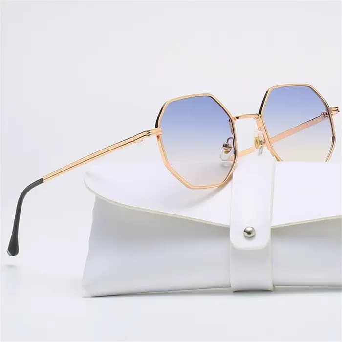 Lunettes de soleil polygonales en métal pour femmes