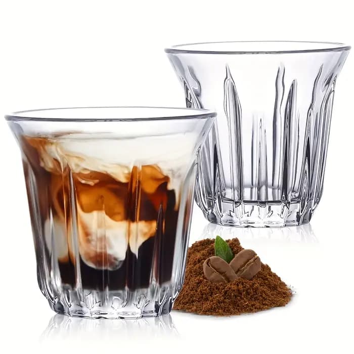 Lot de 2 tasses à expresso, tasses en verre transparent pour café, verres à café, accessoires à expresso pour la cuisine/le bureau/le bar, faciles à nettoyer