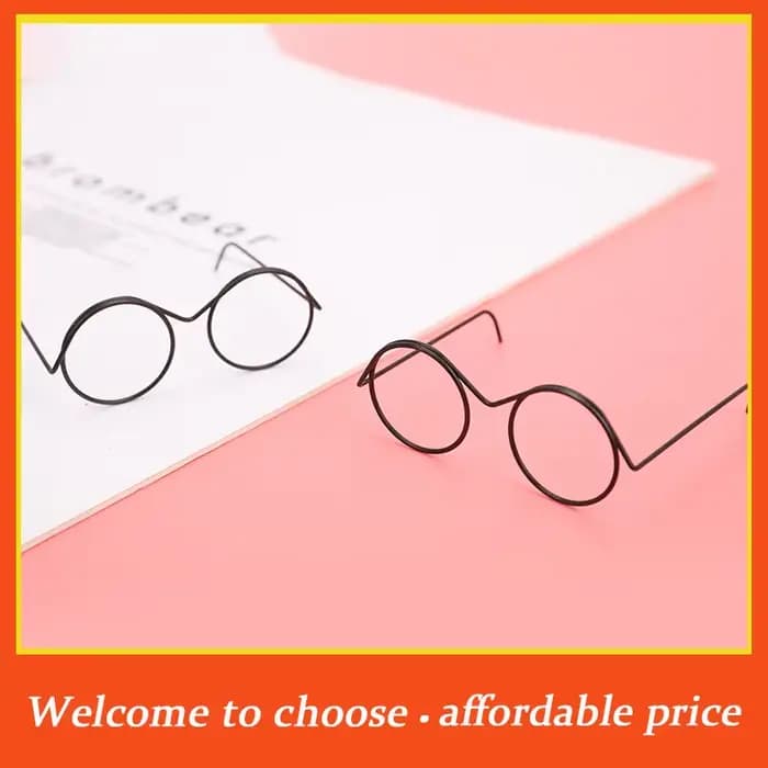 TH 2 paires de lunettes de poupée mignonnes noires, monture ronde, sans verres, style rétro, pour accessoires de poupée, environ 3,3 cm/5,7 cm