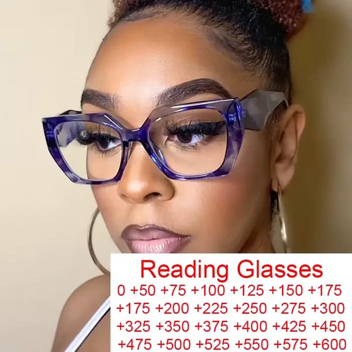 Unique Purple Flower Computer Reading Glasses Women Brand Designer Large Polygon Square Ray Filter Eyeglasses Frames Diopter +3