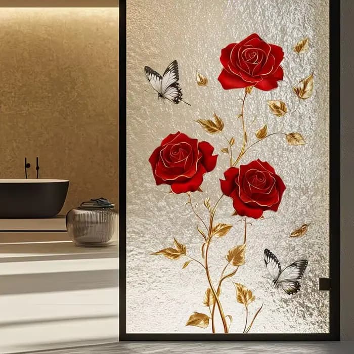 Autocollant mural en verre motif feuille de fleur, amovible, auto-adhésif, en PVC, pour salle de bain, bureau, chambre, décoration intimité