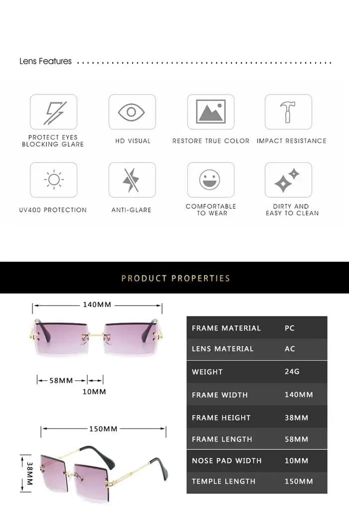 Lunettes de soleil sans monture pour femmes
