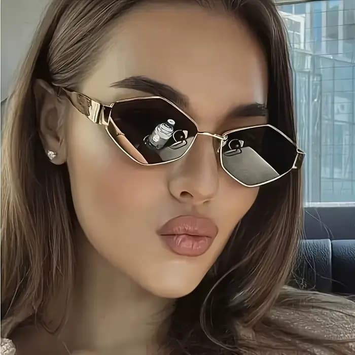 Lunettes à monture dorée hexagonale rétro pour femmes