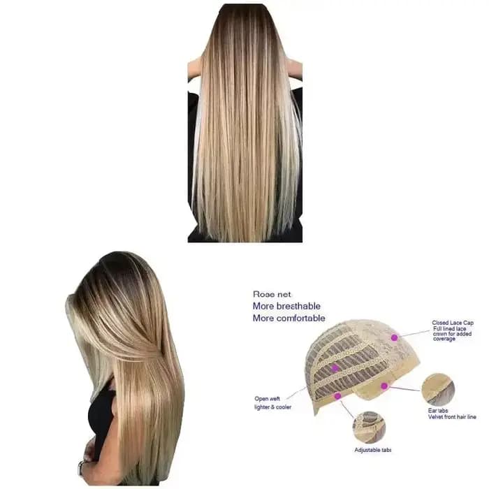 Perruque synthétique longue et lisse pour femmes, 72cm, avec filet pour cheveux, couvre-chef blond pour usage quotidien