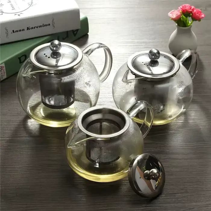 Théière en verre résistant à la chaleur, théière en borosilicate transparent, infuseur en acier inoxydable 304, théière à fleurs, théière de 650ml 950ML