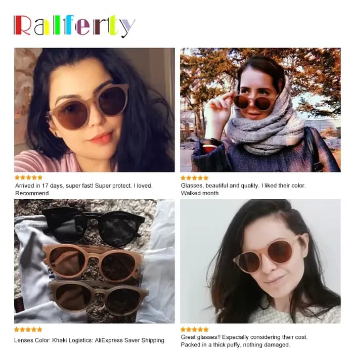 Ralferty-Lunettes de soleil rondes rétro pour femmes