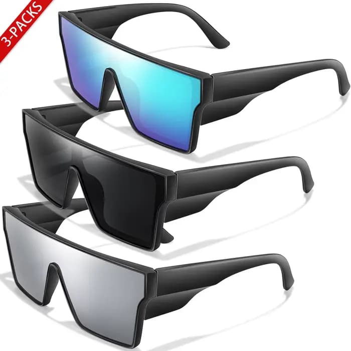 3 paires de lunettes de soleil à grande monture UV400