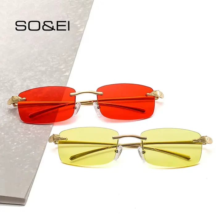 Lunettes de soleil rectangulaires sans monture vintage SO&EI pour femmes