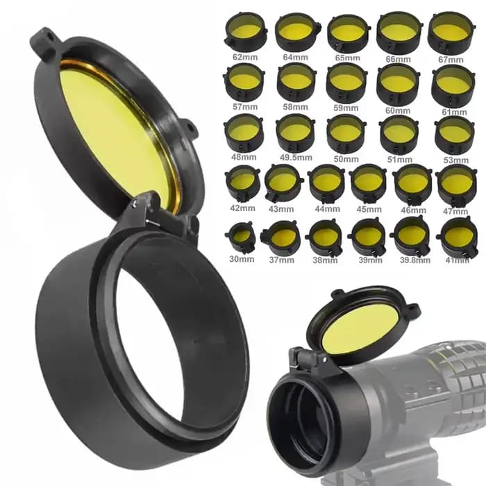 Couvercle d'objectif de portée de chasse, couvercle de protection d'objectif mat à ouverture rapide pour jumelles de calibre 30-69mm et couvercle de protection de vue
