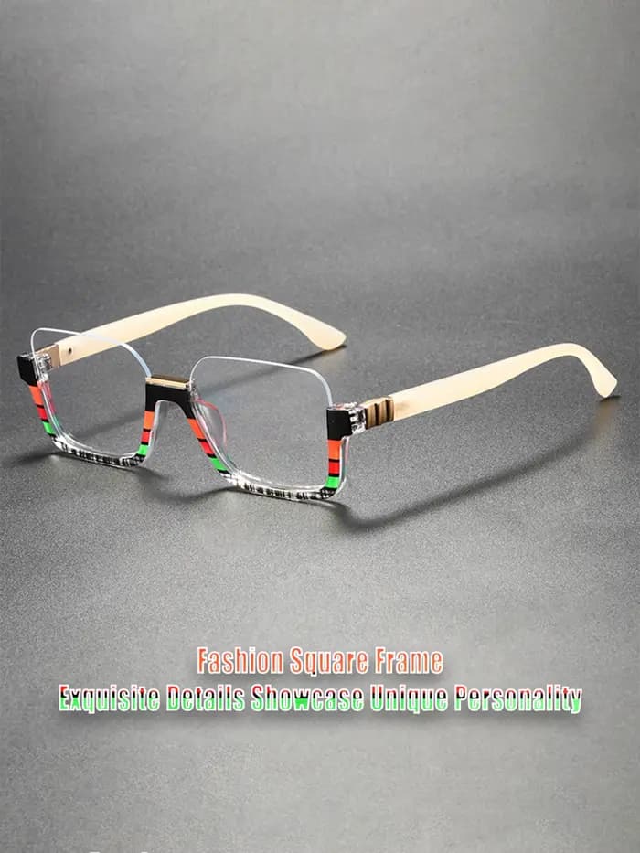 Lunettes unies semi-sans monture à rayures géométriques artistiques - Montures