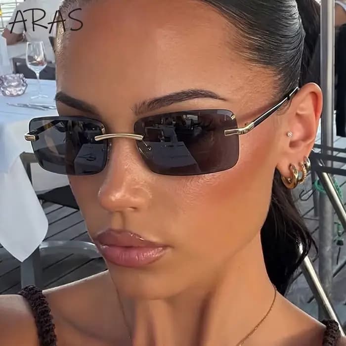 Sans monture Rectangle lunettes de Soleil Femmes 2026 De Luxe Designer De Mode Rétro En Métal