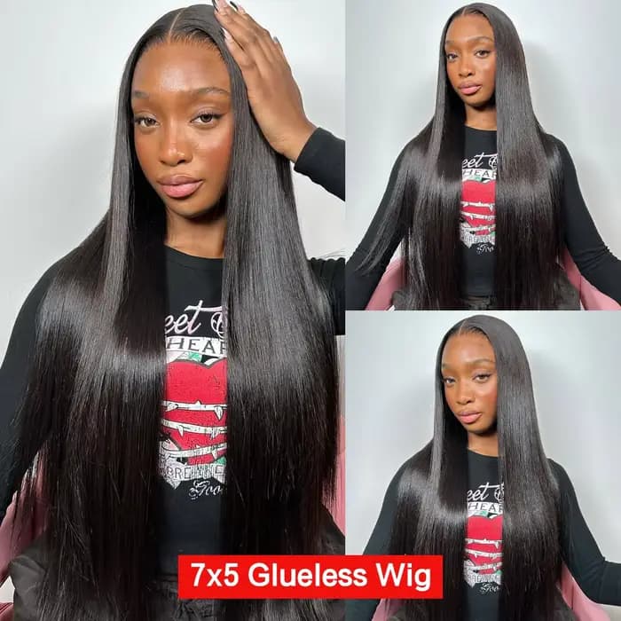 30 pouces sans colle droite perruques de cheveux humains 7x5 perruques sans colle pour les femmes cheveux brésiliens pré coupés pré plumé 5x5 fermeture dentelle perruque