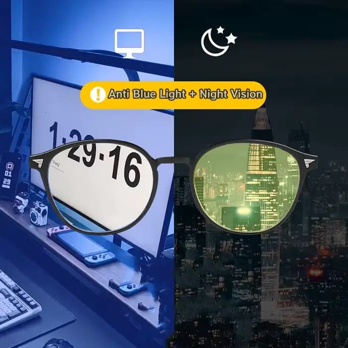 Lunettes de Vision nocturne à lentille jaune à monture ronde pour hommes et femmes