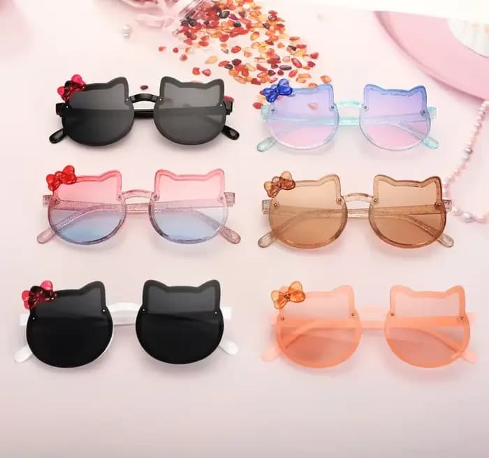 Nouveaux enfants lunettes de soleil de bande dessinée oeil de chat nœud papillon couleur océan