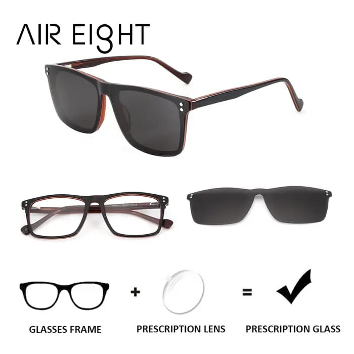 AIREIGHT – lunettes de vue carrées en acétate, taille M, à clipser, pour hommes, myopie, UV400, verres progressifs