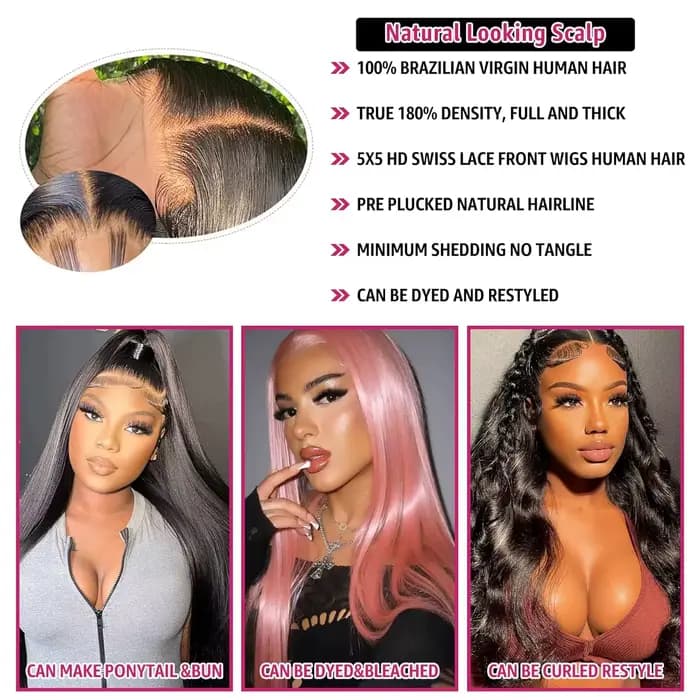 30 pouces sans colle droite perruques de cheveux humains 7x5 perruques sans colle pour les femmes cheveux brésiliens pré coupés pré plumé 5x5 fermeture dentelle perruque