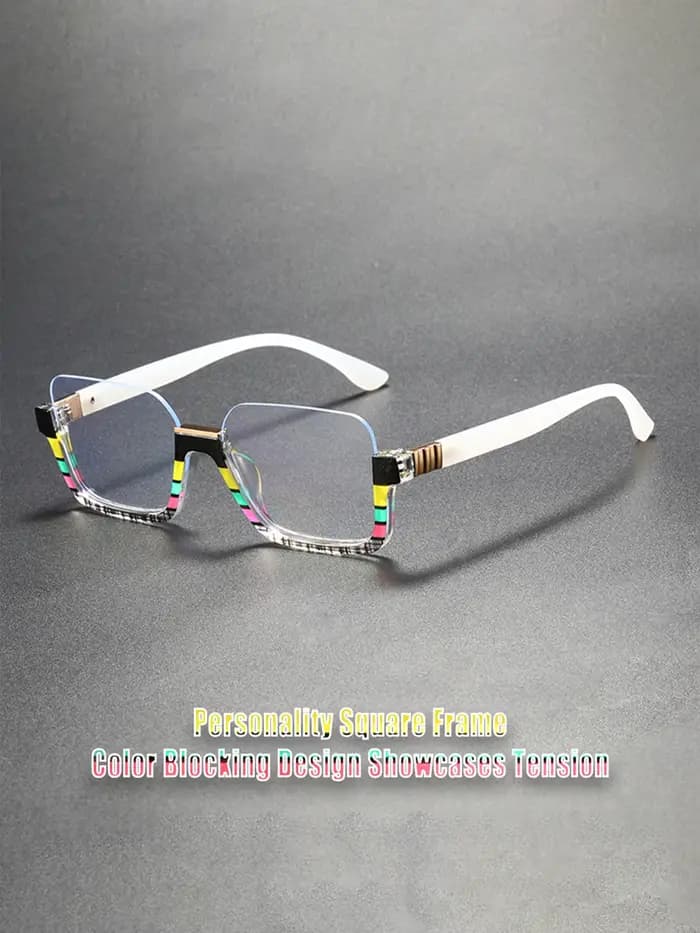 Lunettes unies semi-sans monture à rayures géométriques artistiques - Montures