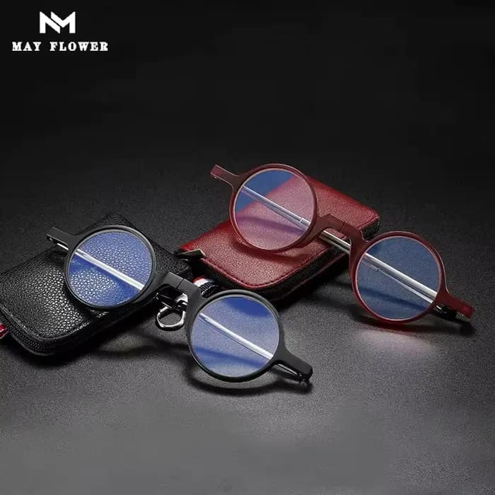 May Flower-Lunettes de lecture pliantes pour hommes et femmes, lunettes à monture ronde, verres HD, anti-lumière bleue, rondes, grossissement + 3.5