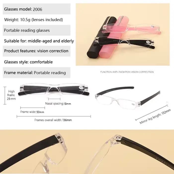 Porte-stylo lunettes de lecture transparentes lentille en résine ultralégère en plastique presbytie
