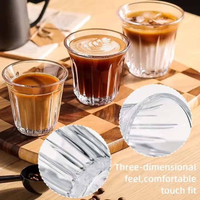 Lot de 2 tasses à expresso, tasses en verre transparent pour café, verres à café, accessoires à expresso pour la cuisine/le bureau/le bar, faciles à nettoyer