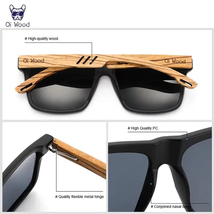Oi bois nouvelles lunettes de soleil carrées de haute qualité pour hommes polarisées UV400 mode