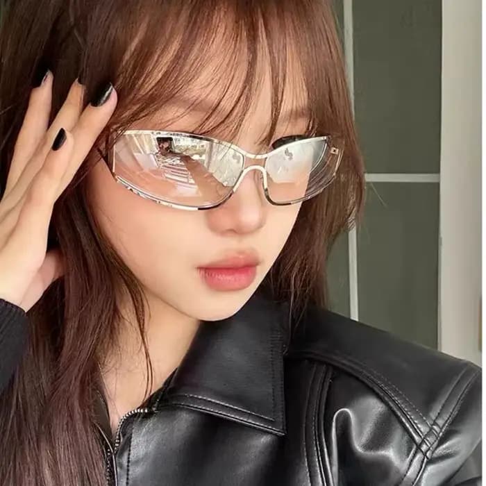 Y2K lunettes de soleil femmes hommes surdimensionné dégradé Steampunk