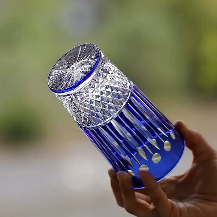 Edo Kiriko-Verre à boire du vin bleu, verre en cristal sans plomb, sculpté à la main, meilleur cadeau pour mariage