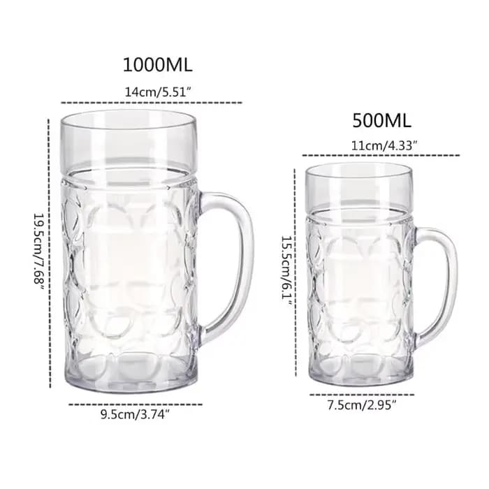 Chope à bière en plastique avec poignée, verres à boire incassables, gobelets à eau pour intérieur extérieur, lavable