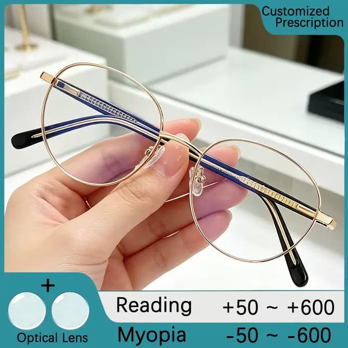 Monture de lunettes ronde en métal tendance pour femmes