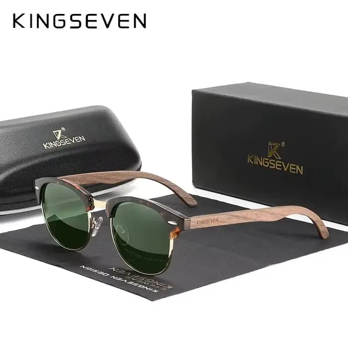 KINGSEVEN marque noyer lunettes de soleil hommes femmes polarisées UV400 lentille bois cadre rond
