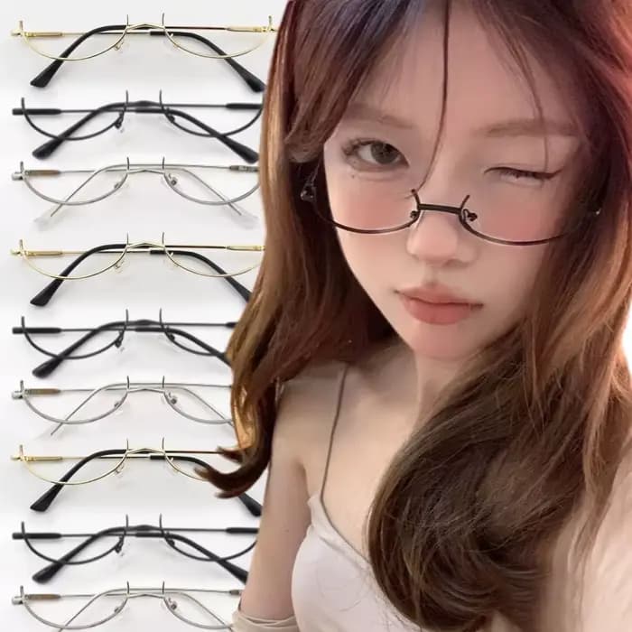 Lunettes vintage demi-monture en métal sans lentille pour filles