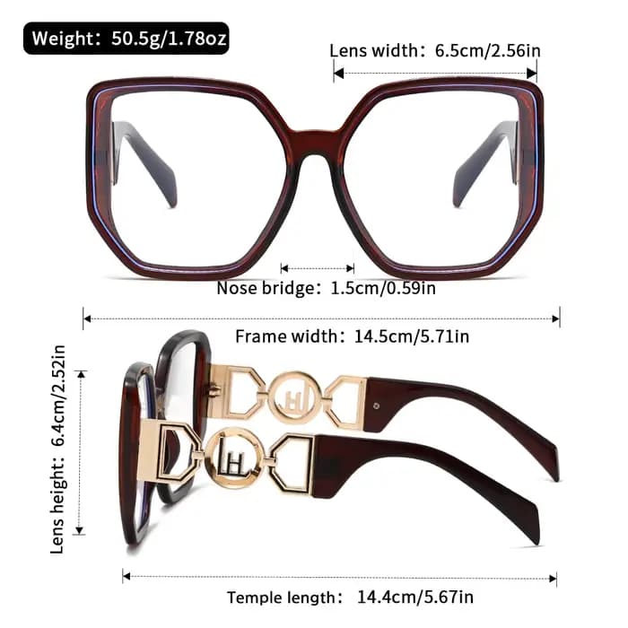 Lunettes Oyalie à monture large et élégante avec accents métalliques