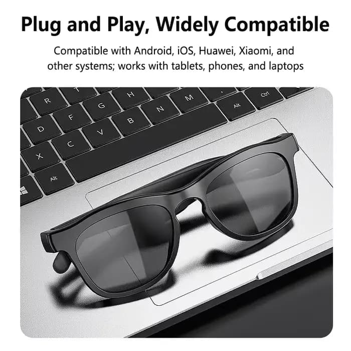 Lunettes intelligentes Lenovo Fashion Touch avec assistant vocal, Bluetooth, contrôle à distance pour la prise de vue, pour hommes et femmes