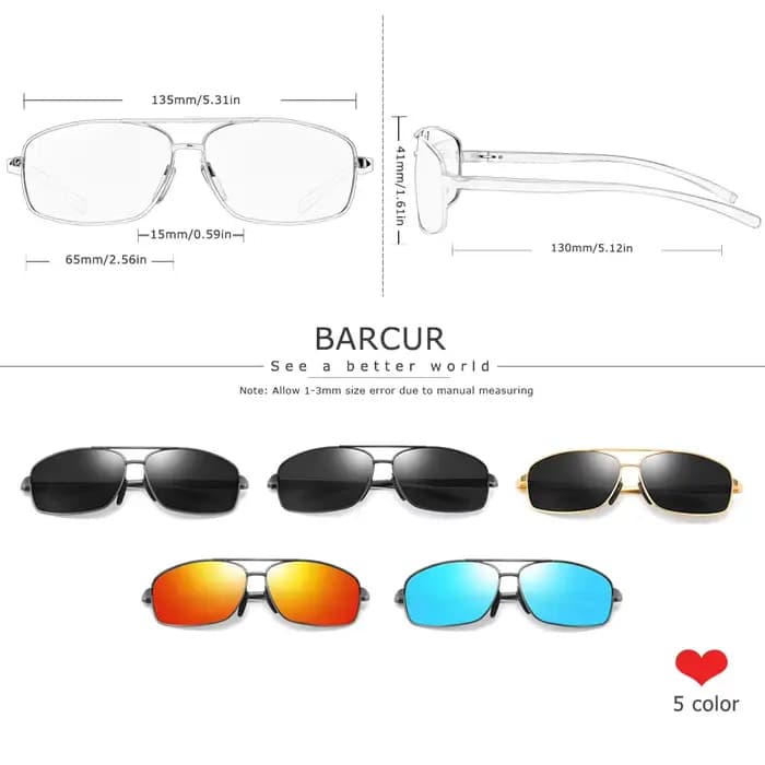BARCUR aluminium magnésium carré lunettes de soleil hommes