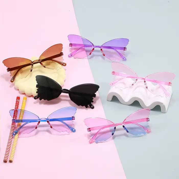 Lunettes de soleil tendance pour filles, lunettes de soleil papillon sans monture confortables pour enfants, idéales pour les fêtes et la scène