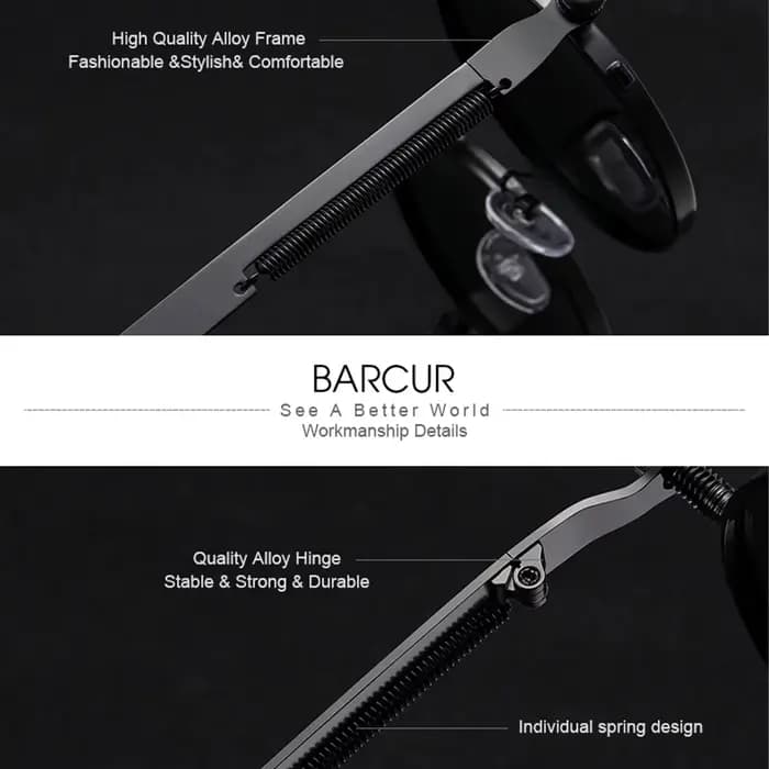 BARCUR-Lunettes de soleil rondes polarisées pour hommes et femmes, lunettes de soleil rétro steampunk, style vintage, accessoire de lunettes UV400, Oculos