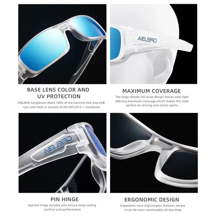 4 paires de lunettes de soleil – montures carrées unisexes avec verres UV400