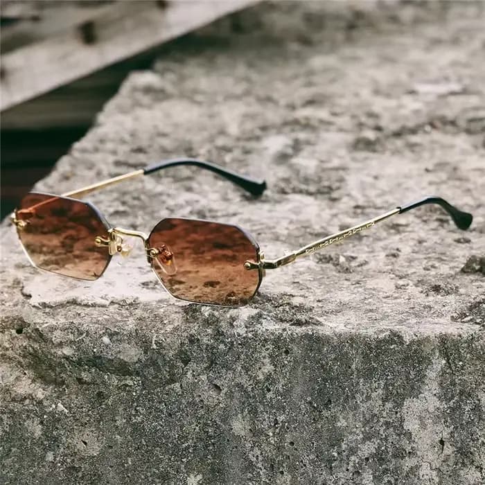 Vintage sans monture polygone lunettes de soleil femmes hommes marque de luxe concepteur populaire voyage petit cadre