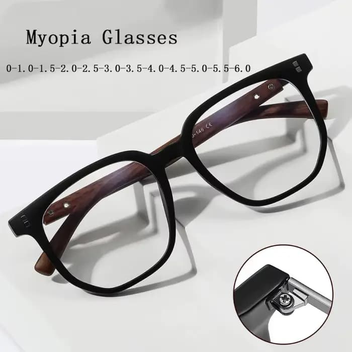 Lunettes neutres pour myopie 0-1.0-1.5-2.0-2.5-3.0-3.5-4.0-4.5-5.0… Monture en métal imitation bois